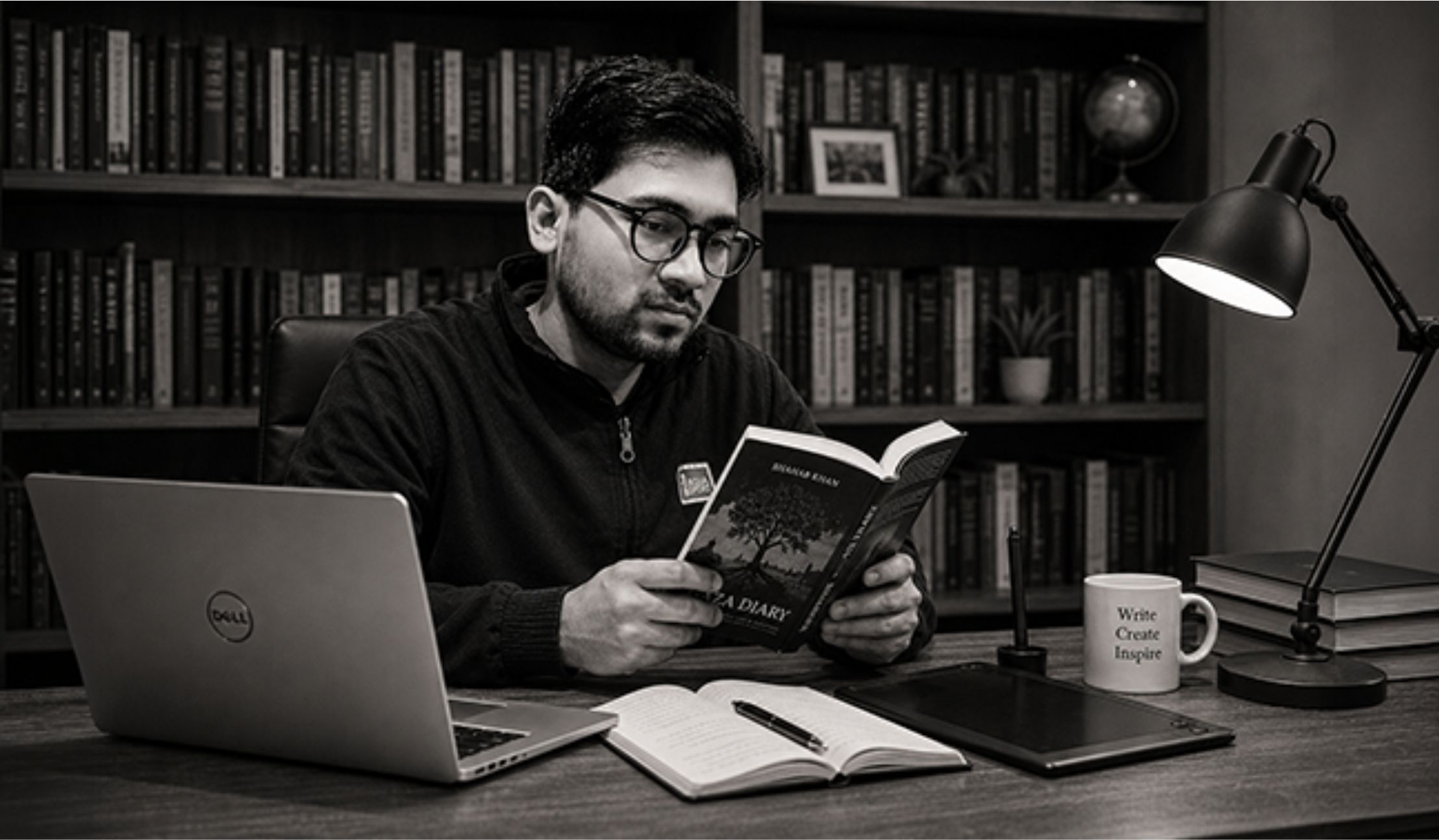 Shahab Khan working in his creative space