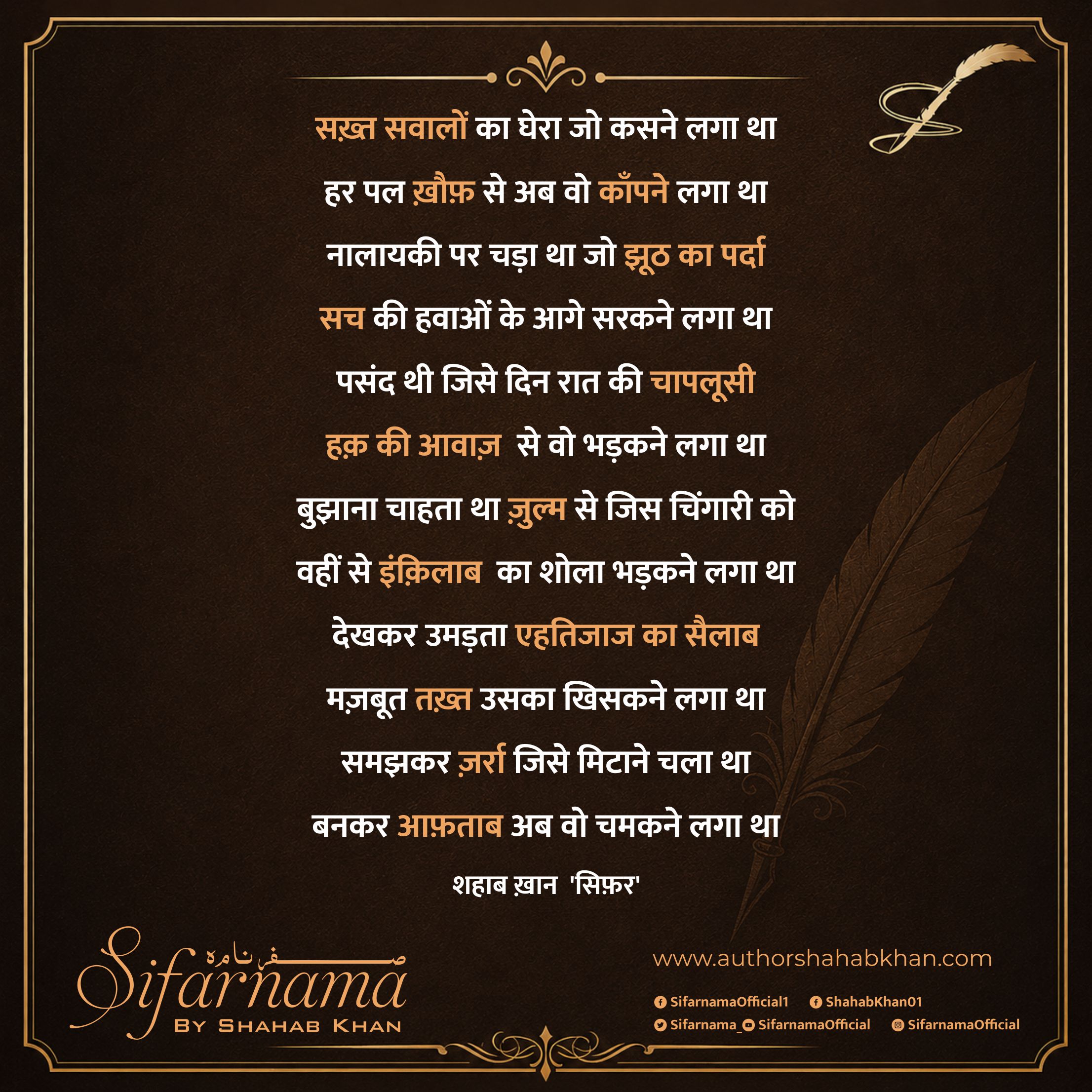 ज़र्रा समझकर मिटाने चला था, आफ़ताब बनकर चमकने लगा | शहाब ख़ान 'सिफ़र' by Shahab Khan